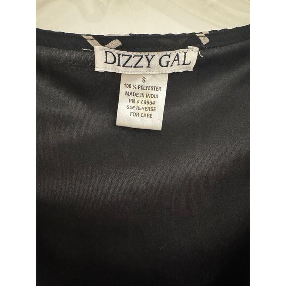 Dizzy Gal High-Low Dress | Black & Cream Cross Print | Size Small - Picture 3 of 5